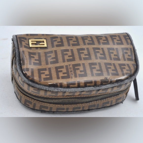 RARE🦄 Authentic FENDI Vintage Zucchino Pouch Purse PVC Leather Brown - Picture 4 of 12